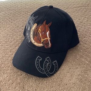 Black Ball Cap with Horse Design Embroidery, Velcro closure